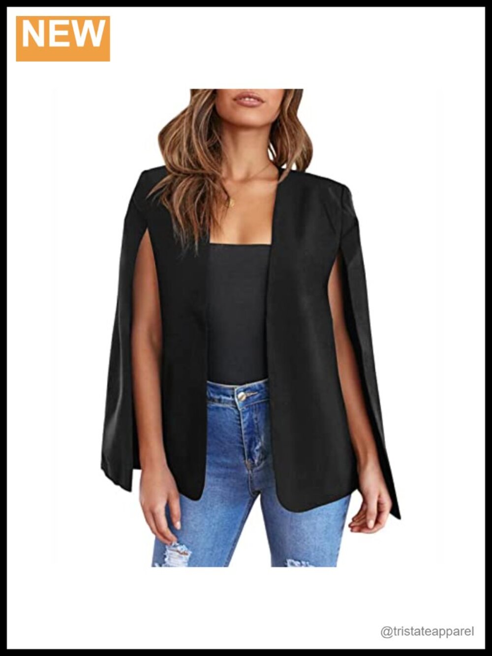 Women's Cape Blazer Split Sleeve Open Front Casual Jacket Workwear Elegant